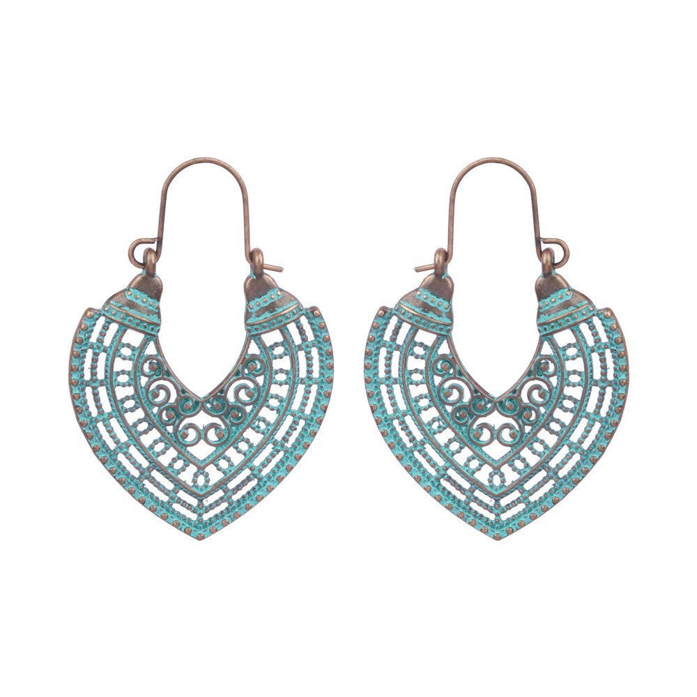 Wholesale Vintage Double Layer Turquoise Leaf Hollow Stud Earrings